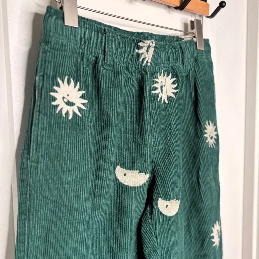 Urban Outfitters Mens Green Corduroy Sun Moon Embroidered Beach Pants Small